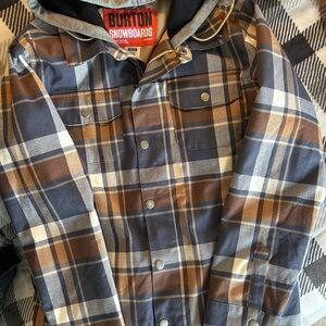 Burton Hackett Snowboard Plaid Hooded Jacket - Brown & Navy